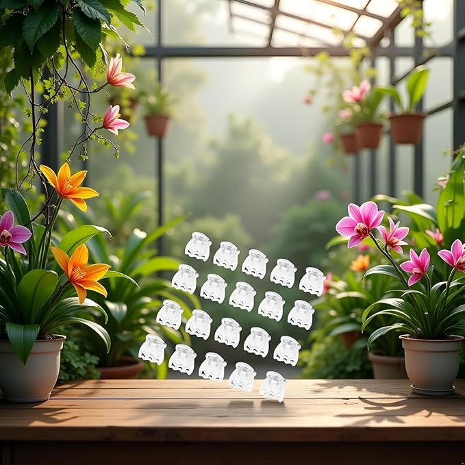 50Pcs Transparent Plant Orchid Clips Flowers Support Clear Fixer for Garden Vine Stem Plants Climbing Clasp Transparent 6 Claws Orchid Clips Plastic Butterfly Plant Support Structures
