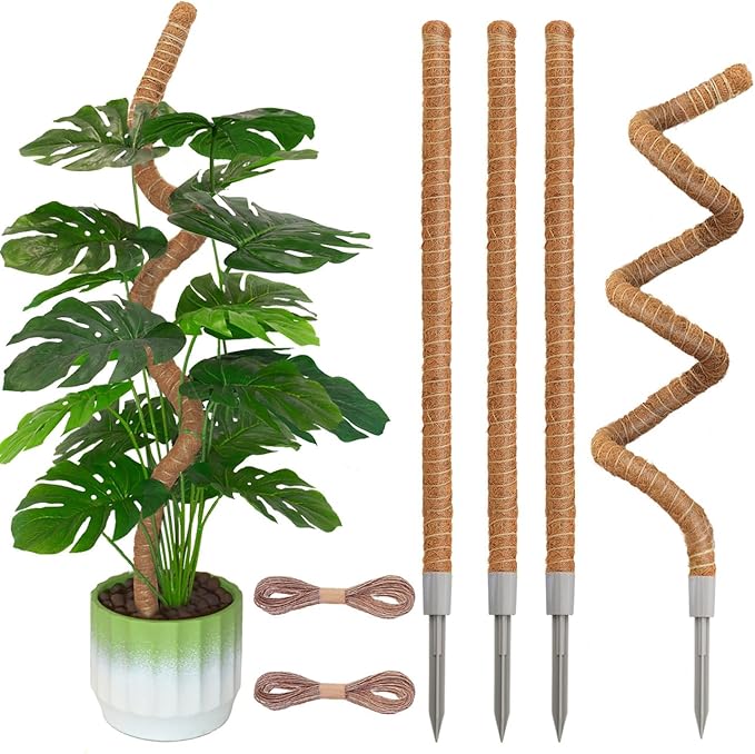 4 Pack Moss Pole, 31.5 Inch Moss Poles for Climbing Plants Monstera, Bendable Coir Plant Stakes for Potted Plants, Philodendron, Pothos (31.5" x 4pcs)