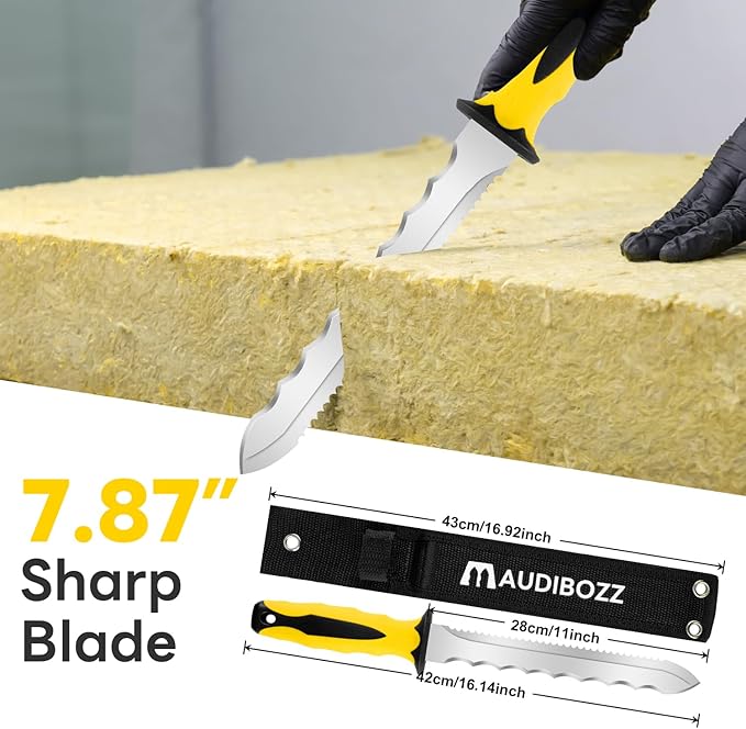 Insulating knife - sod knife, 7.87inch stainless steel blade, suitable for cutting insulating rock wool, Thermal insulation wool