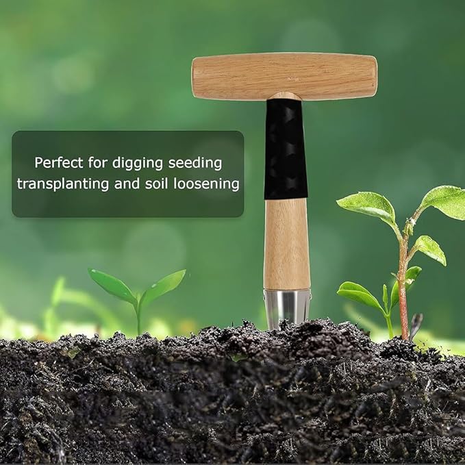 Hand Dibber Bulb Planter Tool Dibber Gardening Hand Tools with 5 Inch Measurements Stainless Steel Sow Dibbler with Non-Slip Handle Seed Planter Tool Seed Dispenser Hole Digger (Yellow)