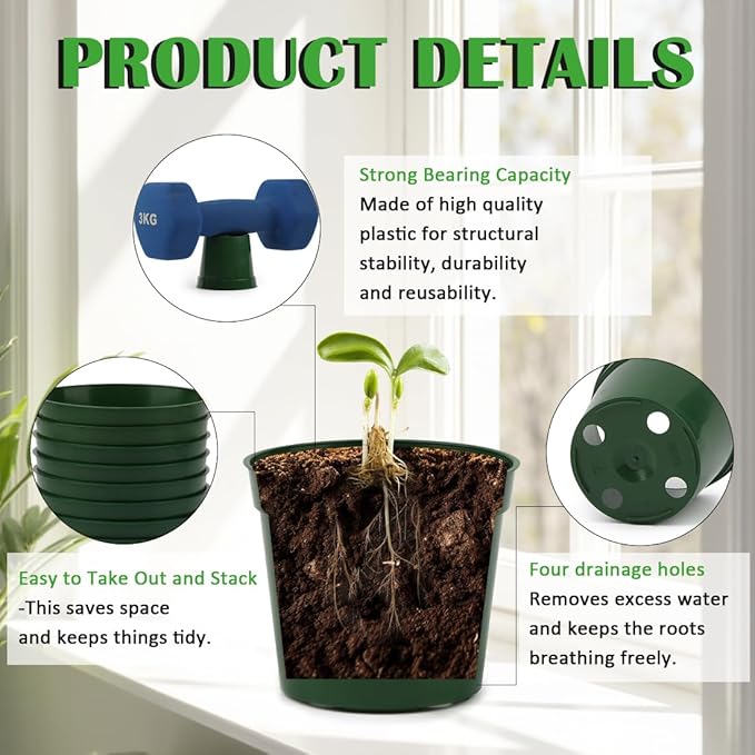 RooTrimmer 100 Pack 2.5 Inch Small Plant Pots, Plastic Nursery Pots for Plants, Seedling Pots for Planting Seeds, Succulents, Vegetables, Green
