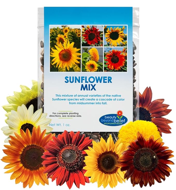 Sunflower Wildflower Seeds Mix - 1oz, Open-Pollinated Wildflower Seed Mix Packets, Non-GMO, No Fillers, Annual Sunflower Seeds, Summer Planting - 1 oz