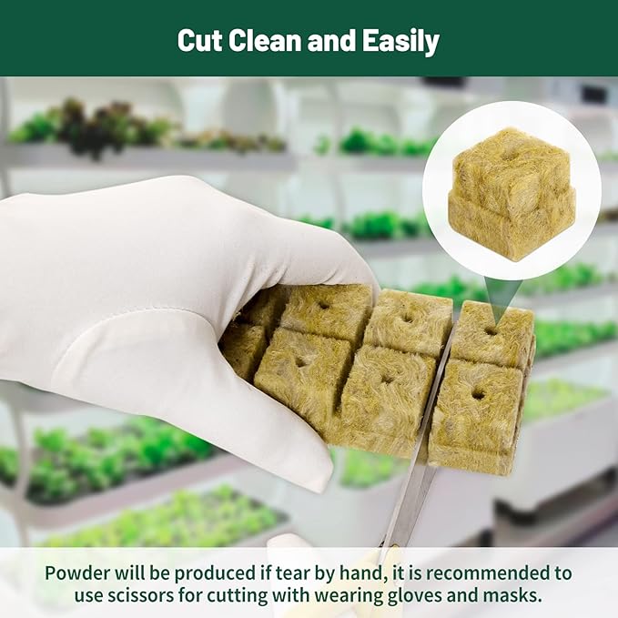 1" Rockwool Cubes for Hydroponics - (200 Plugs in Total) 4 Sheets Rockwool Grow Cubes for Rooting, Cuttings, Clone Plants, Starting Seeds, Ideal Rockwool for Hydroponic Growing