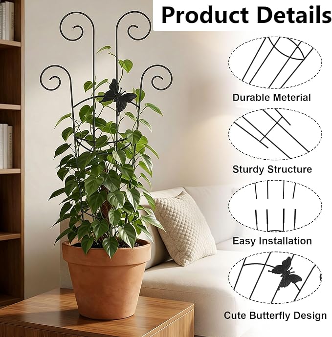 2 Pack Trellis for Climbing Plants Indoor, 30In Monstera Plant Support Structures, Plant Trellis for Potted Plants Stakes, Metal Climbing Support Outdoor for Ivy Pothos Monstera Hoya Flower, Butterfly