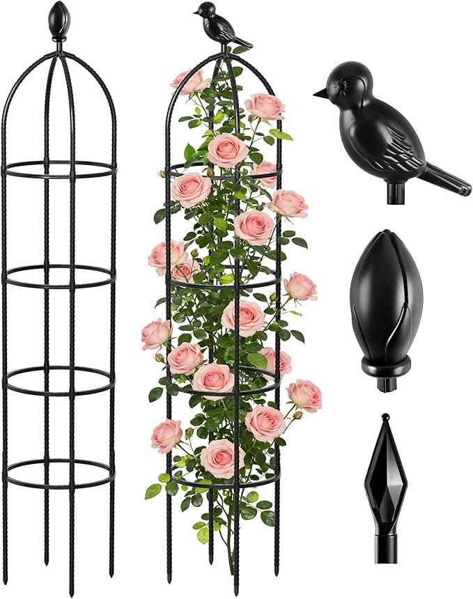 Obelisk Trellis for Climbing Plants, 6 Ft Garden Obelisk Trellis Rustproof Plastic Coated Metal Vine Plant Support Cage for Pots, Morning Glory, Clematis, Rose, Indoor and Outdoor Use, 1 Pack