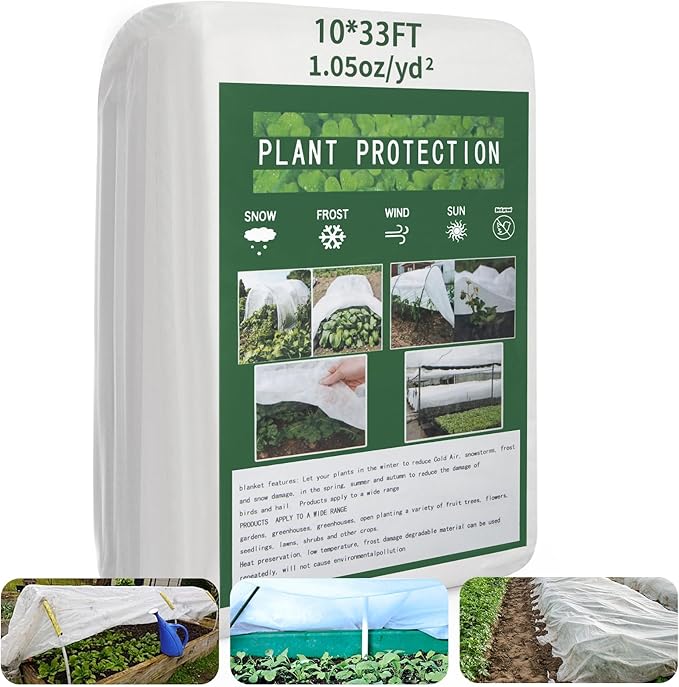 10 * 33 FT Plant Covers Freeze Protection, 1.05oz/yd² Frost Cloth for Outdoor Plants, Floating Row Cover Frost Blankets for Winter Garden Vegetables, Reusable Plant Frost Protection Covers