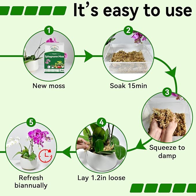 ZeeDix 6QT Natural Sphagnum Moss for Plants, Orchid Moss Potting Mix for Repotting, High Water Retention, Help with Maintain Humidity, Plant Moss for Gardening, Hanging Baskets, Reptile Bedding