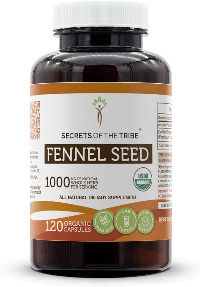 Secrets of the Tribe Fennel Seed USDA Organic | Made with Vegetarian Capsules and Certified Organic Fennel Seed (Foeniculum vulgare) Dried Seed (120 Capsules)