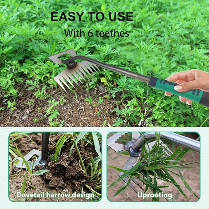 Weed Puller Gardening Hand Weeder Tools,Portable Artifact Uprooting Weeding 6 Teethes Manganese Steel Weed Removal Dual Purpose Manual Hand Pulling Tool for Lawn Garden