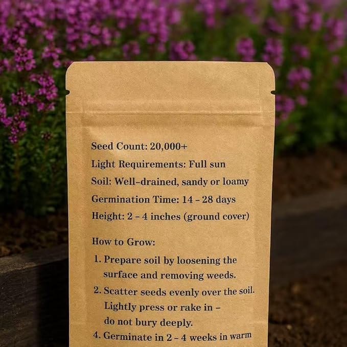 LOSEEDSOO Wild Thyme Seeds – 20,000+ Seeds, Perennial Ground Cover Plant for Outdoor Garden & Landscaping