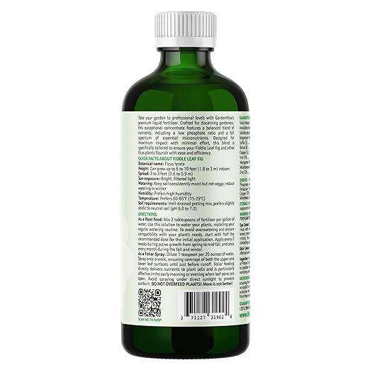 3-1-2 Liquid Fertilizer Concentrate with Micronutrients - Optimal Fiddle Leaf Fig Plant Food, Ideal for Ficus Lyrata & Fig Trees, Gold Leaf Enhanced Indoor Plant Fertilizer (32 OZ)