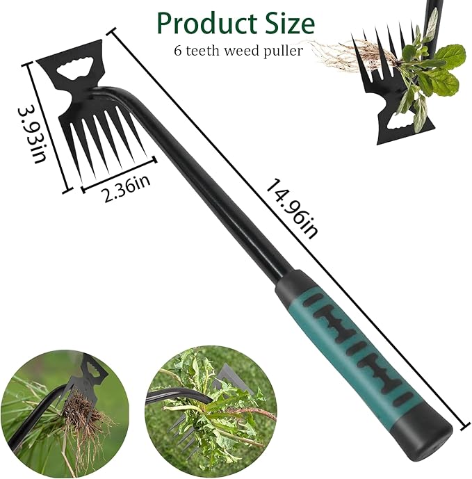 2025 Weed Puller Tool,Crack Weeder Tool, Stainless Steel Crevice Weeding Digger Tool, Paving Brick Moss Removal,6 Teethes Dual Purpose Hand Weeder Tool for Yard Garden, Lawn Edger and Driveway(3 Pcs)