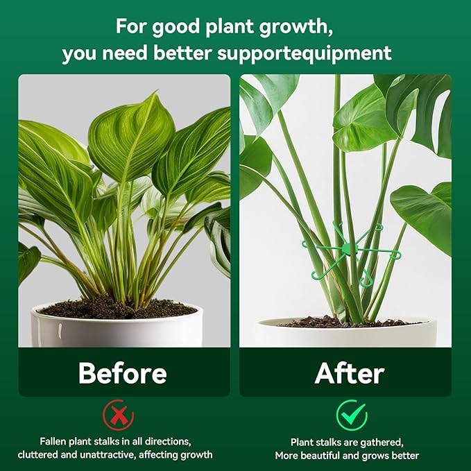 12pcs Climbing Houseplant Stem Supports, 4 Sizes Plastic Plant Climbers Stem Holders, Reusable Flower Plant Stakes Trellis Stem Hook Growth Accessories for Different Plant