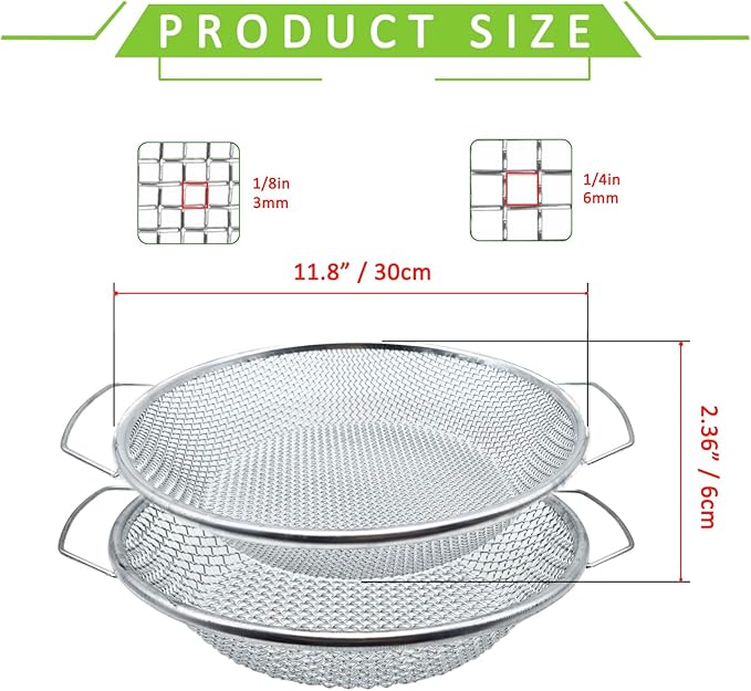 2PCS Soil Sifter for Gardening Top Soil, Sand Sifter, Dirt Sifter, Compost Sifter, Rock Sifter, Garden Soil, Vermiculite for Gardening Seed Blocking Tool - 3mm 6mm Mesh with Handle