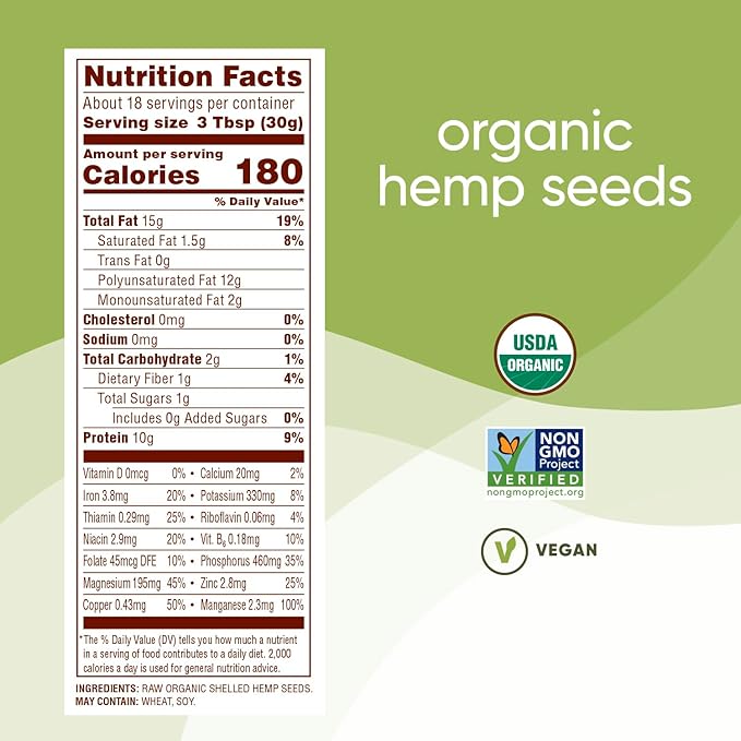 Nutiva Organic Shelled Hemp Seed, 19 Ounce, USDA Organic, Non-GMO, Non-BPA, Whole 30 Approved, Vegan, Gluten-Free & Keto, 10g Plant Protein and 12g Omegas per Serving for Salads, Smoothies & More