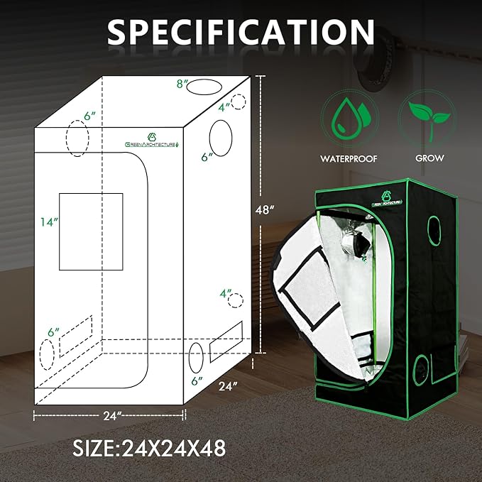 GA Grow Tent 24x24x48 Reflective Mylar Hydroponic Grow Tent with Observation Window and Waterproof Floor Tray for Indoor Plant Growing 2x2 (24x24x48)