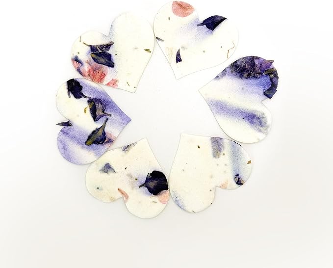 50pcs Small Purple Heart Seed Paper – Plantable & Writable Wildflower Seed Paper, Gift for Mom This Mother’s Day, Use for Shower Favors, Weddings, Heart Party Favors or Life Events