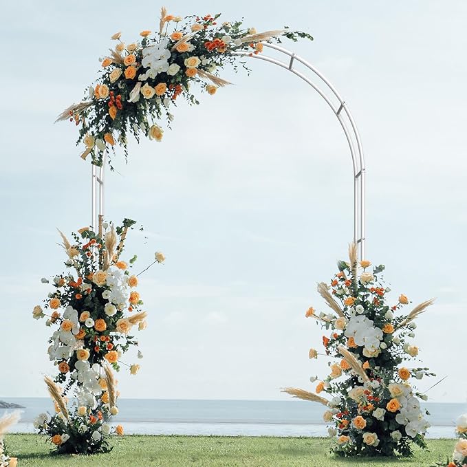 Sunexinlo Garden Arch Trellis with Base, 5.3'W x 7.6'H or 7.9'W x 6.3'H Wedding Arch, Metal Garden Trellis for Climbing Plants Outdoor Wedding Christmas Bridal Party Decoration, White