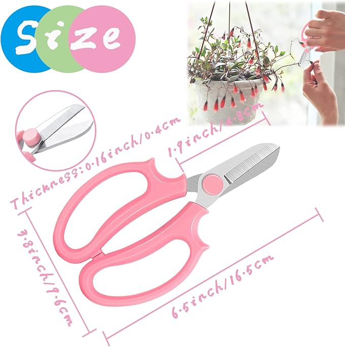3 Pcs Garden Scissors Floral Shears,Professional Floral Scissors with Comfortable Grip Handle,Premium Garden Pruning Shears for Plants Trimming and Fruit Picking Trimming,Pink