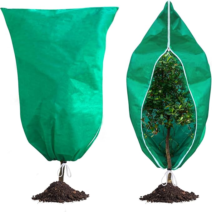 Phopich 2 Pack Plant Covers Freeze Protection, 47''W x 78''H 2.5oz/yd² Winter Tree Frost Blankets Frost Cloths Protectors Bag Cover with Zipper Drawstring for Outdoor Plants Shrub Fruit Trees Potted