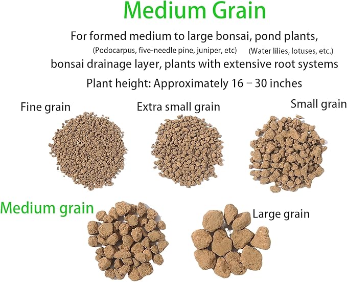 Japanese Super Hard Akadama Bonsai Soil - Medium Grain (6-12mm), 6 lb (3.6 QT) | for Established Bonsai,Orchids,Pond Plants,Drainage Layers & Plants with Extensive Root Systems
