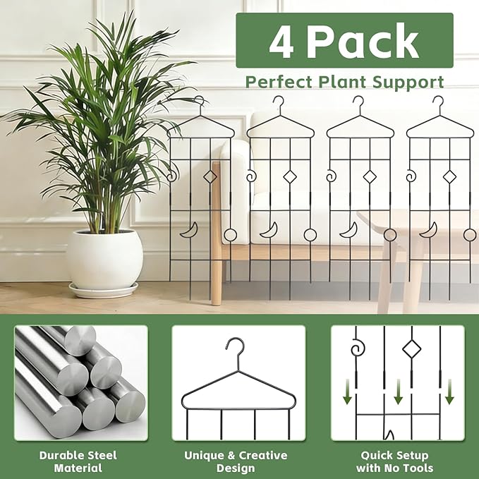 4 Pack 32'' Bell-Shaped Plant Trellis for Climbing Plants Outdoor & Indoor,Garden Metal Trellis for Potted Plants Climbing Plants, Monstera Houseplant Trellis for Hoya Pothos Vine Ivy