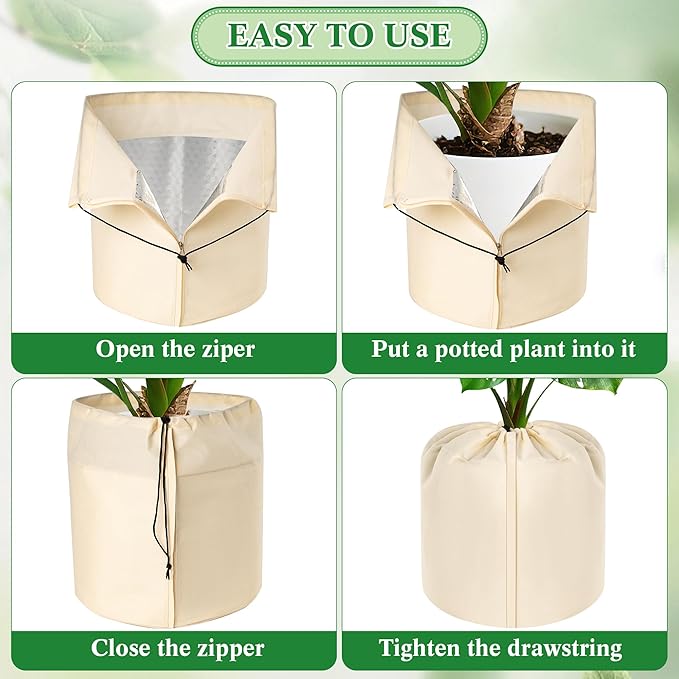 2 Pcs Plant Pot Covers, Winter Plant Pot Covers Freeze Protection, 17.7" x19.7" Flower Pot Protection Bag with Drawstring and Zipper, Reusable Garden Plant Flower Pot Cover for Keeping Warm