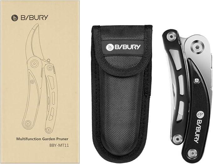 BIBURY Gardening Hand Pruners, 5 in 1 Multitools Folding Scissors 420 Stainless Steel Pruning Shears Bonsai Cutters for Tree Trimmers Secateurs,Garden Scissors,Garden Shears,Clippers for The Garden