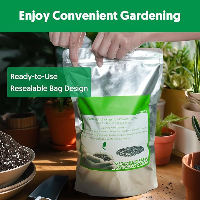 Succulent Cactus Potting Soil Mix (2 qt), All-Purpose Garden Potting Mix for Indoor Outdoor Plants, Quick Drain Houseplant Orchid Bonsai Perlite Soil, Ready-to-Use, Resealable Bag Design