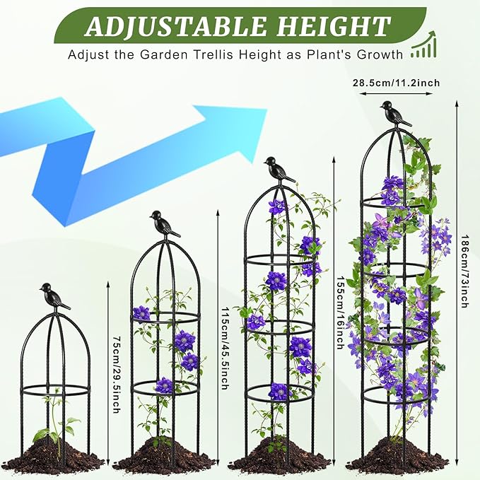 Obelisk Trellis for Climbing Plants, 6 Ft Garden Obelisk Trellis Rustproof Plastic Coated Metal Vine Plant Support Cage for Pots, Morning Glory, Clematis, Rose, Indoor and Outdoor Use, 2 Pack