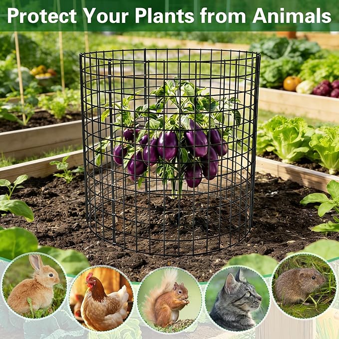 5 Pack Plant Protectors from Animals, 12×14in Wire Plant Protector Covers, Metal Garden Cloche with Ground Stakes and Zip Ties for Deer and Rabbit Protection in Outdoor Gardens