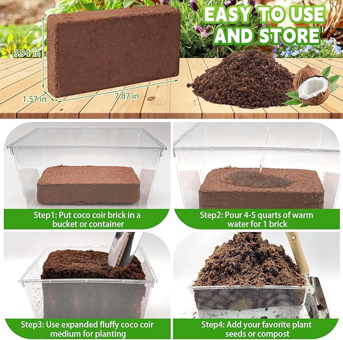 12 PCS Coco Coir Bricks - Compressed Coconut Fiber Substrate for Plants, Gardening, Potting Mix. Low EC & Balanced pH Natural Growth Medium for Seed Starting, Herbs