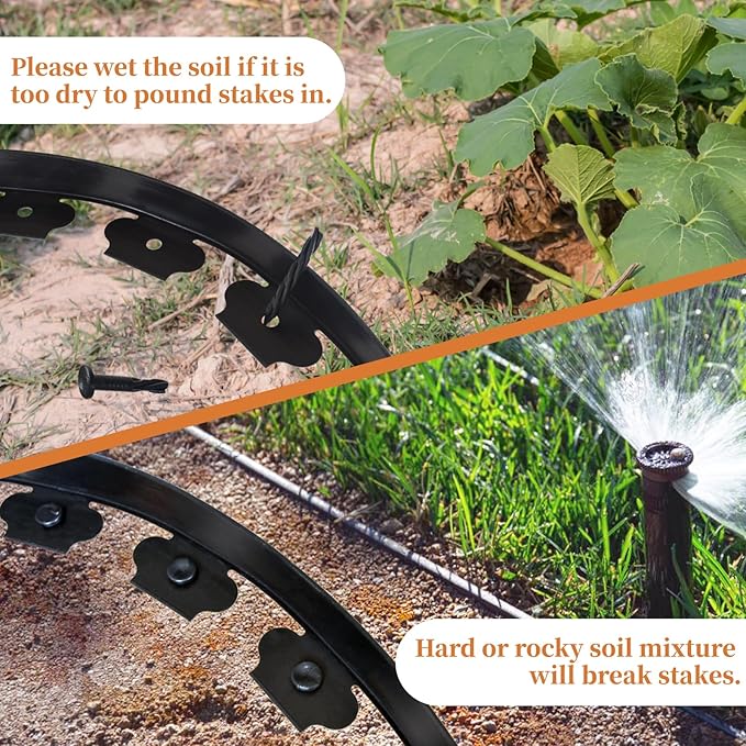 Garden Edging 30ft Black Landscape Edging, 30 Spikes for Lawn 2 Inch Tall