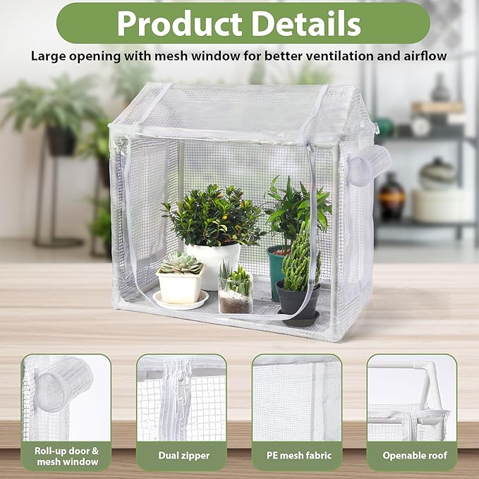 Mini Greenhouse for Indoor Plants, Fully Enclosed Mini Indoor Greenhouse with Top Opening, Waterproof Small Indoor Greenhouse for Nursery & Germination