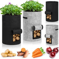Yoojahow 4 Pack 30 Gallon Potato Grow Bags with Harvest Window, Durable Garden Planter Bags with Handles for Potatoes, Tomatoes, and Vegetables - Indoor & Outdoor Gardening Supplies (Black,Gray)