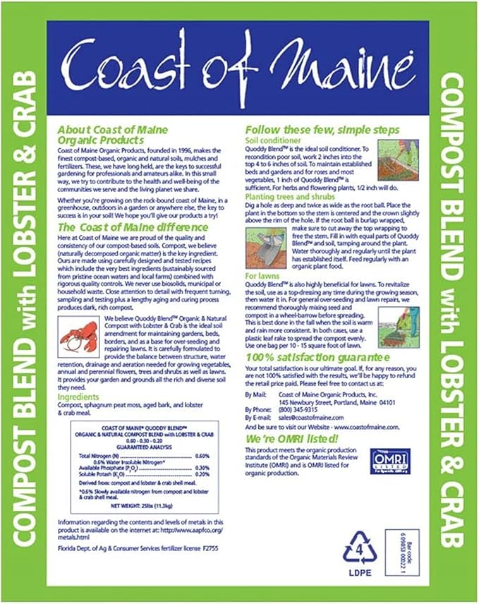 Coast of Maine Quoddy Blend, 1 cu ft (Pack of 2) Organic and Natural Compost Blend with Lobster and Crab - Improves and Revitilizes Soil