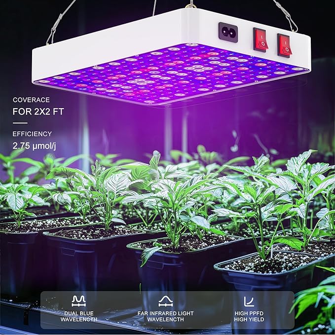 LED Grow Lights for Seed Starting Vegetables Bloom, UV-IR Included Hanging Full Spectrum Grow Lights for Indoor Hydroponic Plants Greenhouse Growing Lamps Veg Bloom Daul Mode