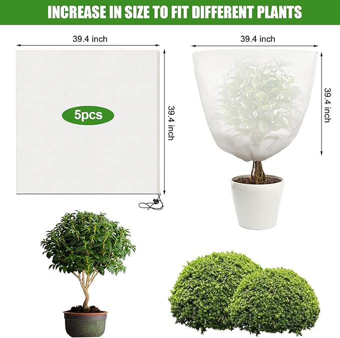 NNG 3PCS Winter Plant Covers Freeze Protection 39.4x39.4Inch Frost Blanket Shrub Covers with Drawstring Plant Protector Shrub Jacket Winter Tree Cover for Outdoor Plants, Shrub Potted Plants