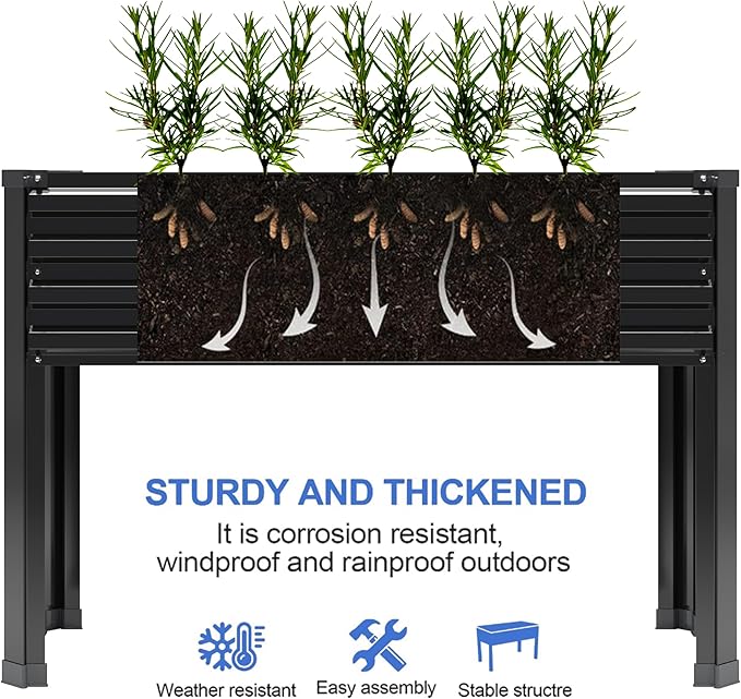 DIIYIV Galvanized Raised Garden Bed with Legs,48×18×30in Elevated Planter Box for Backyard,Garden, Patio, Balcony, 300lb Capacity,Planters for Outdoor Plants,Black