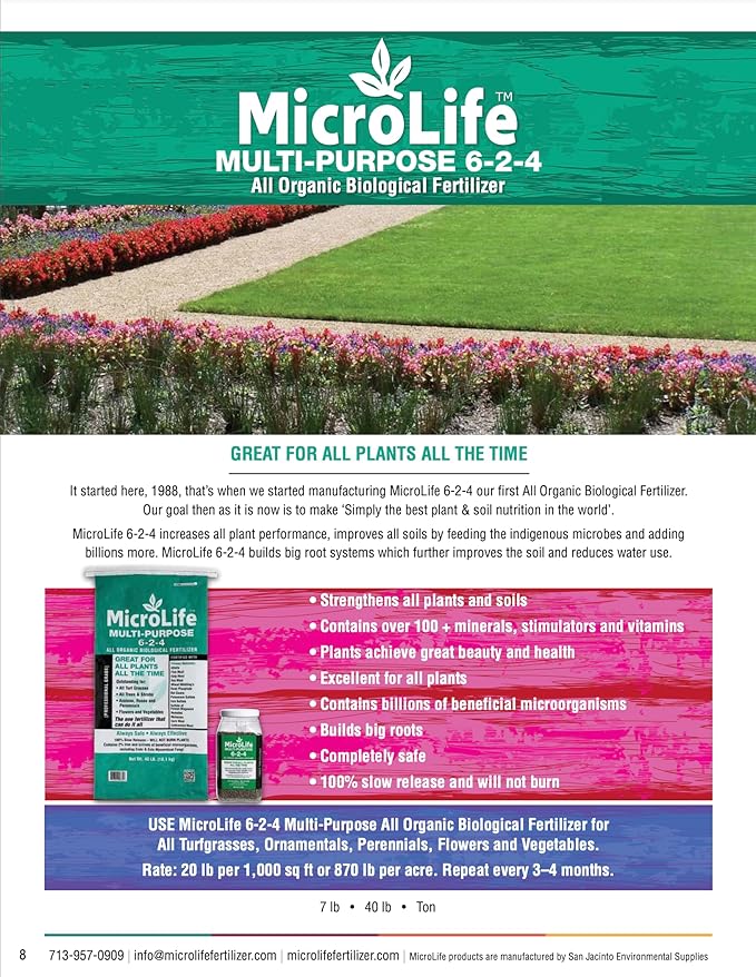 MicroLife Multi-Purpose (6-2-4) Professional Grade Granular Organic Fertilizer for All Plants, 7 LBS