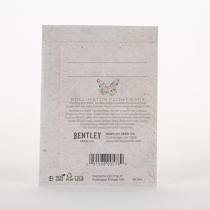 Bentley Seed Co. Help Pollinators Kraft Butterfly - Pollinator Wildflower - Kit - 25 Seed Packs - Perfect Eco-Friendly Gift for Gardeners & Friends - Non GMO Seeds