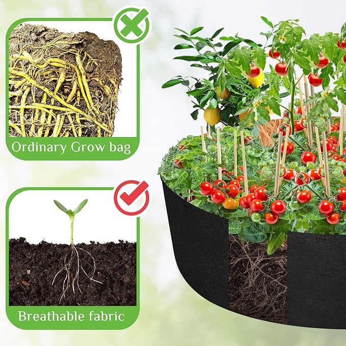 Zhehao 4 Pcs 100 Gallon Fabric Raised Planting Bed Round Garden Grow Bags Heavy Duty Breathable Fabric Raised Planter Container for Gardening Vegetables Herbs and Plants Outdoor