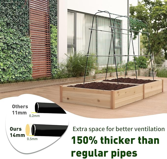 lalahoni Garden Cucumber Trellis for Climbing Plants Outdoor, 5.3 FT Tall Metal Arch Plant Support Vegetable Fruit Flower Vine Plant, Pea Tunnel A-Frame Raised Bed, with Netting, Black, RJ-HPZZ160