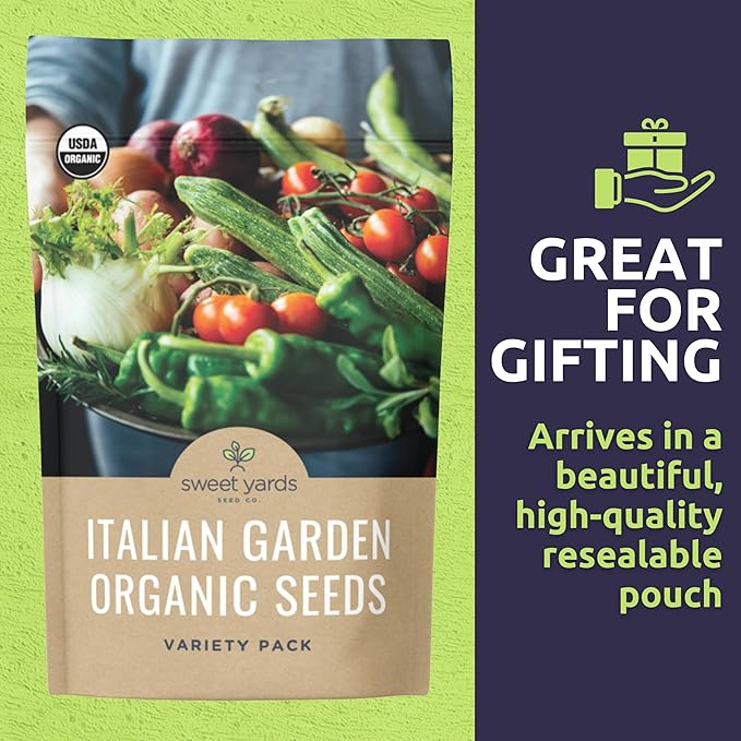 Organic Italian Garden Seeds Variety Pack - 12 Individual Packs - 2026 Season - Genovese Basil, Italian Giant Parsley, Chioggia Beet & More! for Indoor & Outdoor Planting (Non-GMO, Certified Organic)