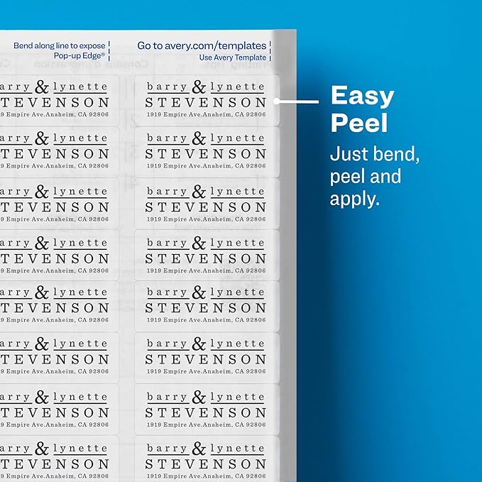 Avery Printable Return Address Labels with Sure Feed, 2/3" x 1-3/4", Glossy Clear, 600 Blank Mailing Labels (06520)