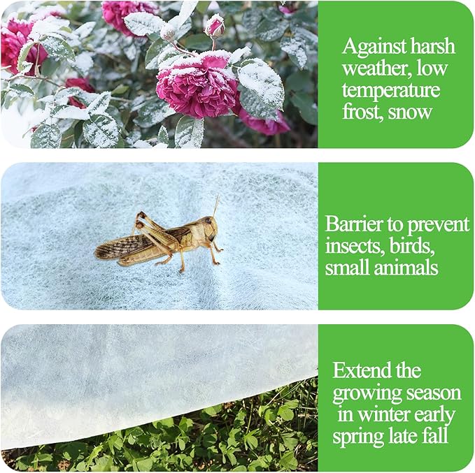 10ft x 33ft Plant Covers Freeze Protection Floating Row Cover 1oz/yd² Garden Fabric Plant Cover for Winter Frost Sun Bird Protection, Frost Blankets for Outdoor Plants, Winter Tree Frost Cloth