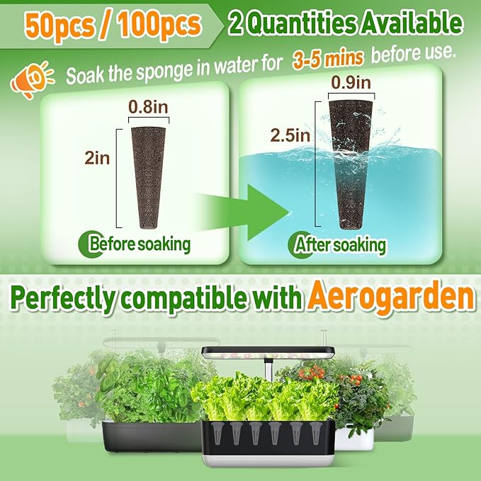 Alphatool 50 Pack Grow Sponges Replacement Compatible with AeroGarden - Starter Pods for Improving Germination Rate Speed, Starting Kit for Hydroponics Growing System