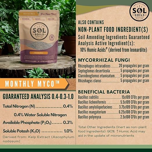 Sol Soils Sol Biotics Monthly Myco - Mycorrhizal Fungi with Beneficial Bacteria (Bacillus Species) to Support Root Health, & Overall Plant Vigor - Ultra Concentrated Mycorrhizae for Plants - 4oz