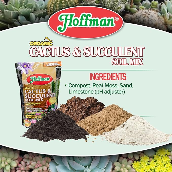 Hoffman Organic Cactus and Succulent Soil Mix to Provide Proper Drainage and Improve Growth in Cacti, 10qts, 3 Pack