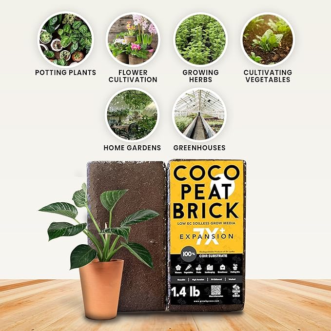 Coco Coir 650g Brick - Premium Organic Coco Peat Brick for Garden Soil & Potting Mixes-Seed Starter Soil, Coconut Fiber Substrate Mixes with Potting Soil for Indoor Plants & Outdoor Plants